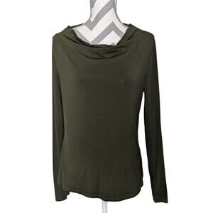 Max Mara MaxMara Jersey Knit Drape Neck Top Womens XL Olive Green Long Sleeeve